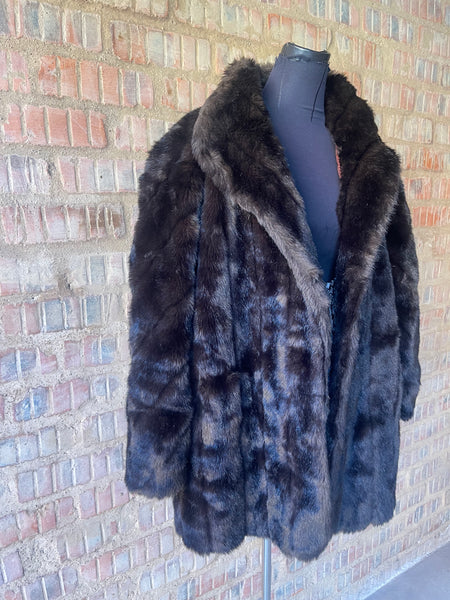 Dark Brown Fur Jacket (2XL) (Please read disclaimer in the measurements section)