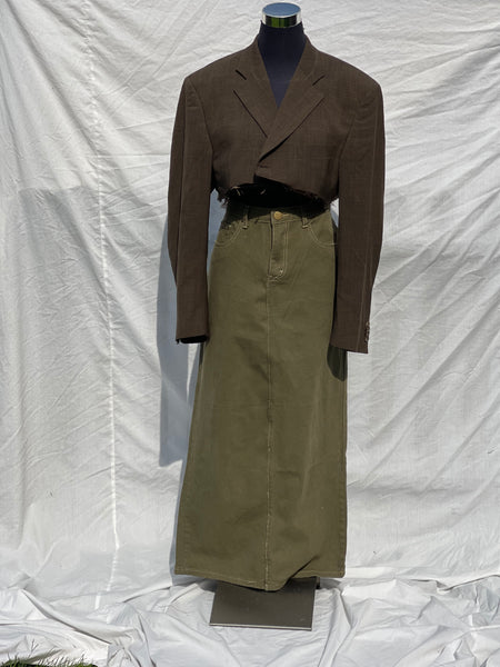 Olive Reworked Denim Skirt (36)