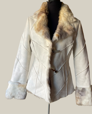 Cream Suede Jacket With Fur (S)