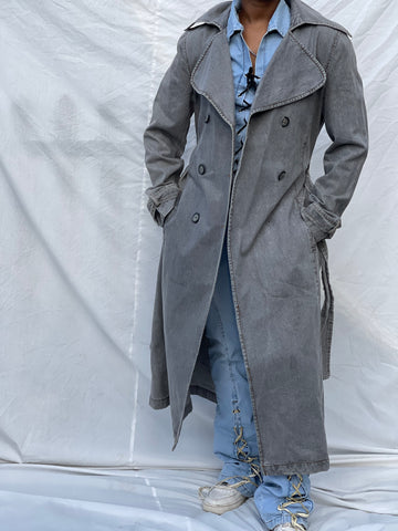 Washed Denim Trench Coat (S)