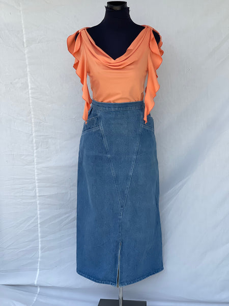 Retro Denim Skirt with Pockets (36)