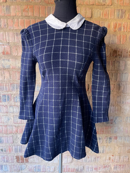 Navy Checkered Mini Dress (XXS/26) (Not recommended if you are tall)