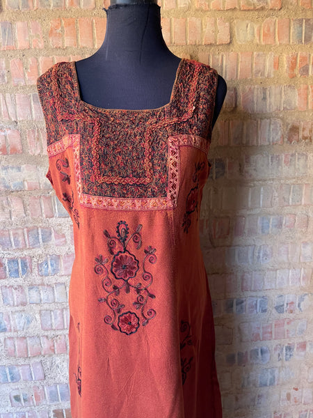 Orange Embroidered Maxi Dress (L)