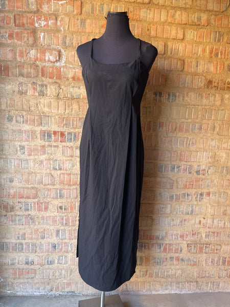 Black Cross-back Maxi Dress with Side Slits (S/32)