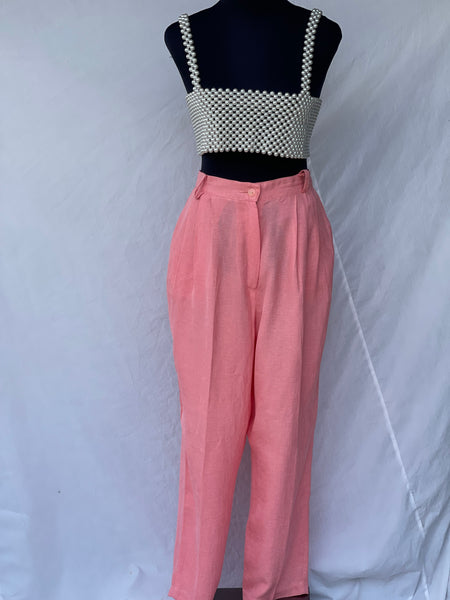 Peach Sheer Pleated Pants (36)