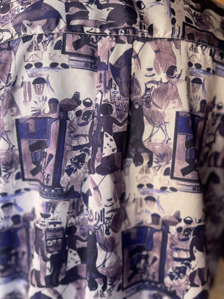 Purple Thai Silk Shirt with Egyptian Print (3XL)