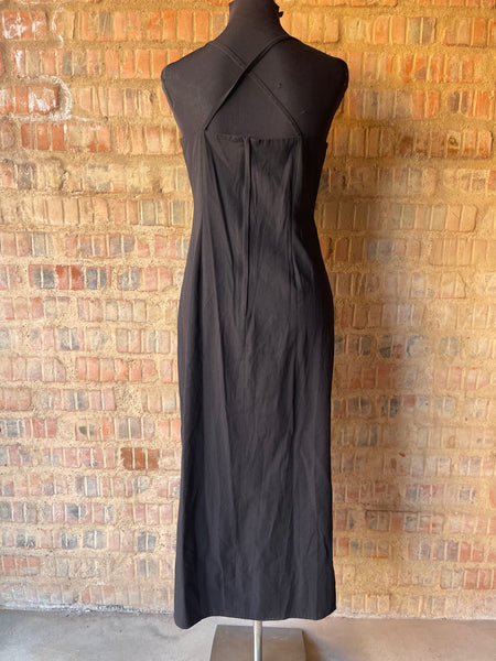 Black Cross-back Maxi Dress with Side Slits (S/32)