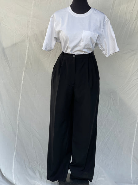 Black Pure Wool Pleated Pants (34)