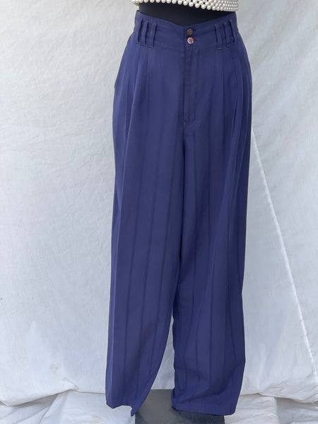 Navy Striped Pleated Pants (38)