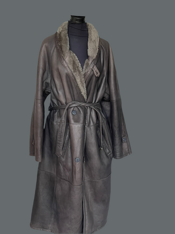 Genuine Sherpa Leather Grey Coat (40)