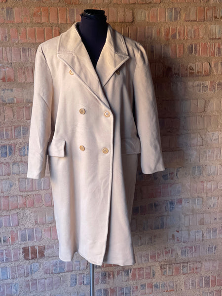 Cream DB Wool & Angora Coat (L) (Small Cut)