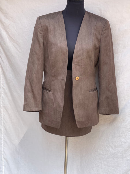 Pure Wool Brown Vintage Skirt Suit (32)