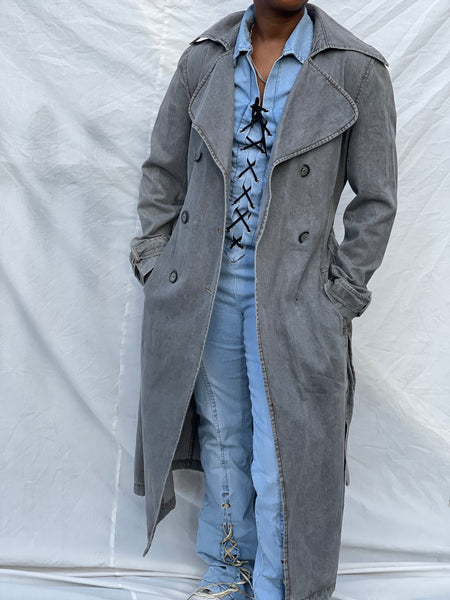 Washed Denim Trench Coat (S)