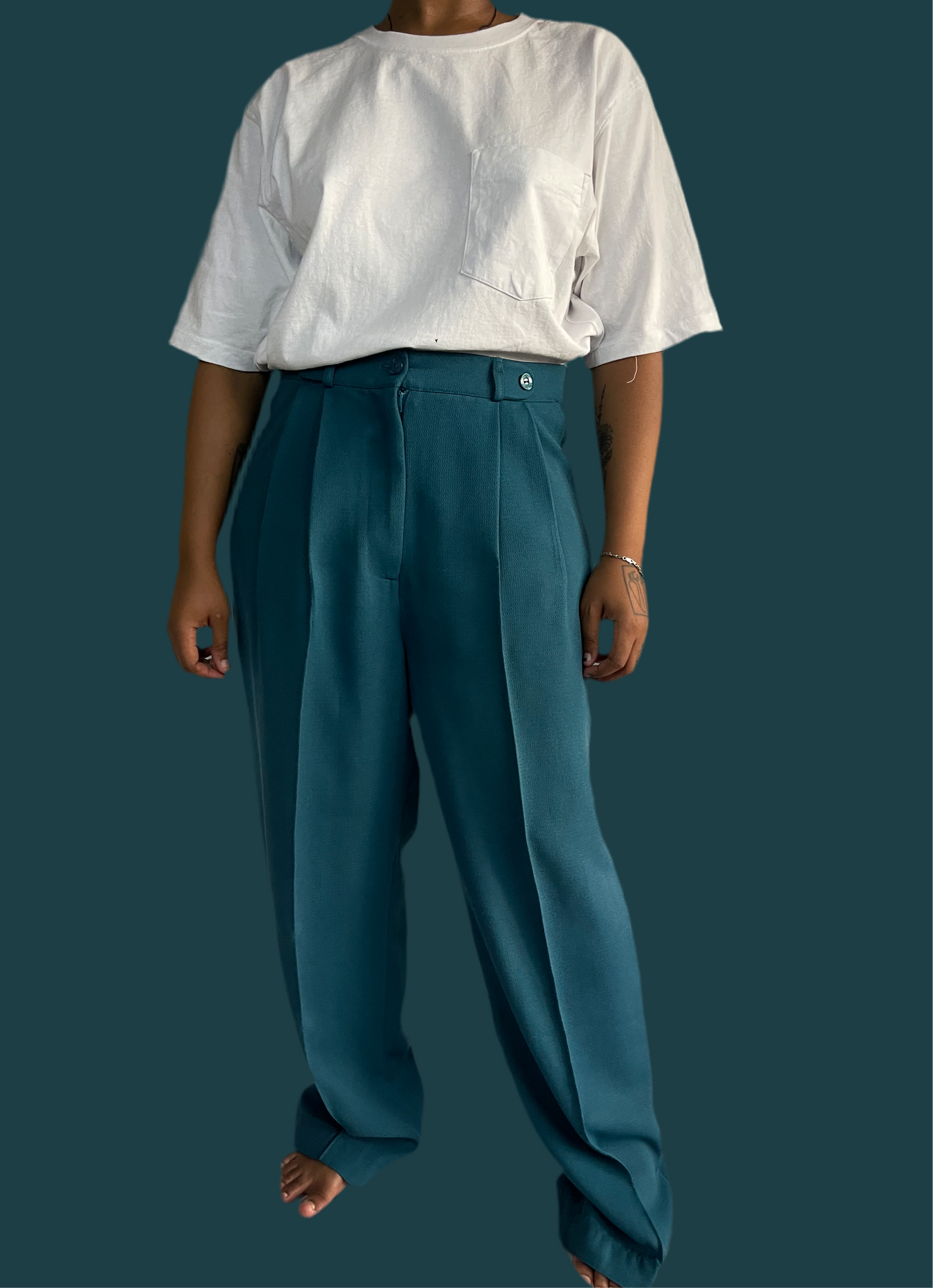 Teal Pleated Pants (36)