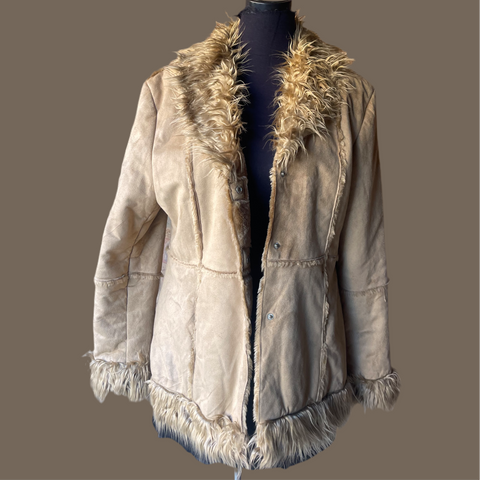 Faux Suede Jacket with Fur Collar (M)