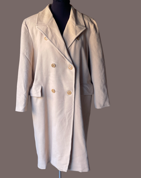 Cream DB Wool & Angora Coat (L) (Small Cut)