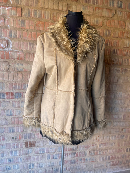 Faux Suede Jacket with Fur Collar (M)