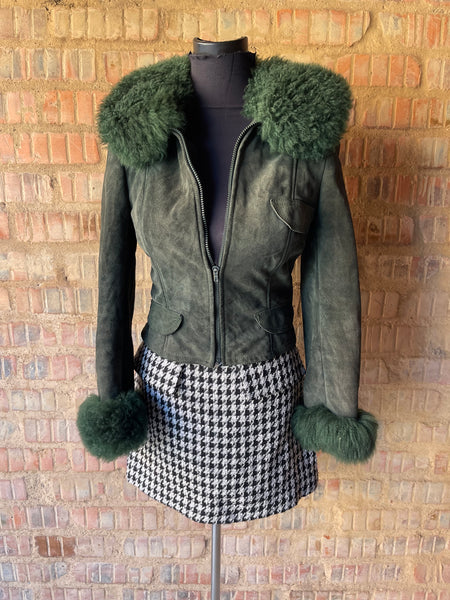 Green Genuine Suede Leather Jacket (XS)