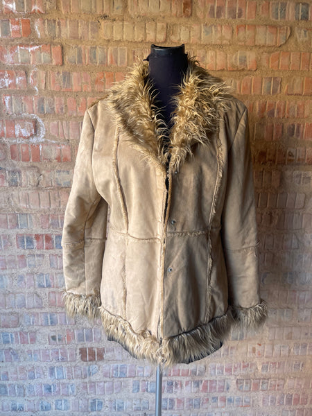 Faux Suede Jacket with Fur Collar (M)