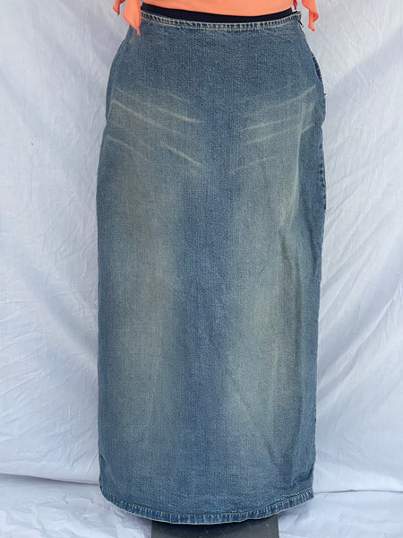 Denim Maxi Skirt with Back Slit (36)