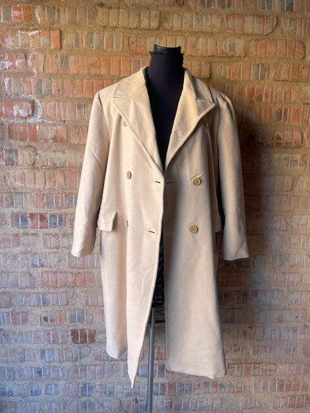 Cream DB Wool & Angora Coat (L) (Small Cut)