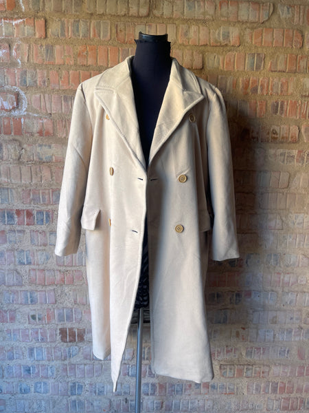 Cream DB Wool & Angora Coat (L) (Small Cut)