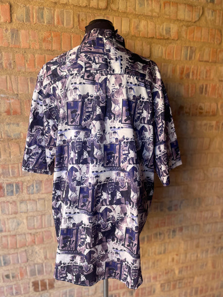 Purple Thai Silk Shirt with Egyptian Print (3XL)