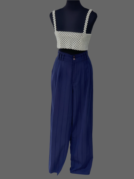 Navy Striped Pleated Pants (38)