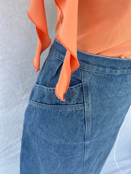 Retro Denim Skirt with Pockets (36)