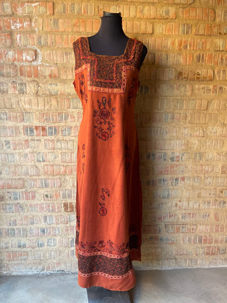 Orange Embroidered Maxi Dress (L)