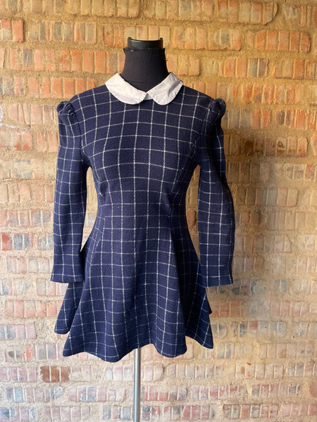 Navy Checkered Mini Dress (XXS/26) (Not recommended if you are tall)