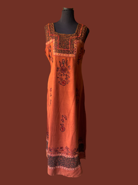 Orange Embroidered Maxi Dress (L)