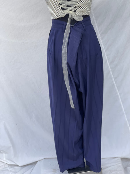 Navy Striped Pleated Pants (38)