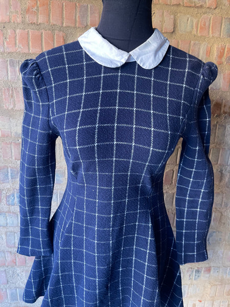 Navy Checkered Mini Dress (XXS/26) (Not recommended if you are tall)