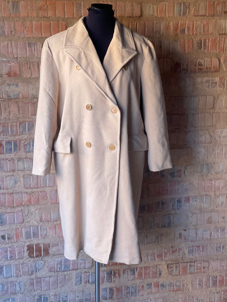 Cream DB Wool & Angora Coat (L) (Small Cut)