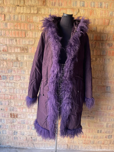 Retro Purple Puffer Coat with Hood (M)