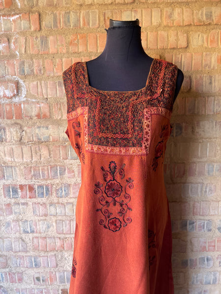 Orange Embroidered Maxi Dress (L)