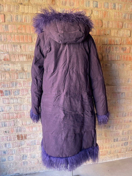 Retro Purple Puffer Coat with Hood (M)