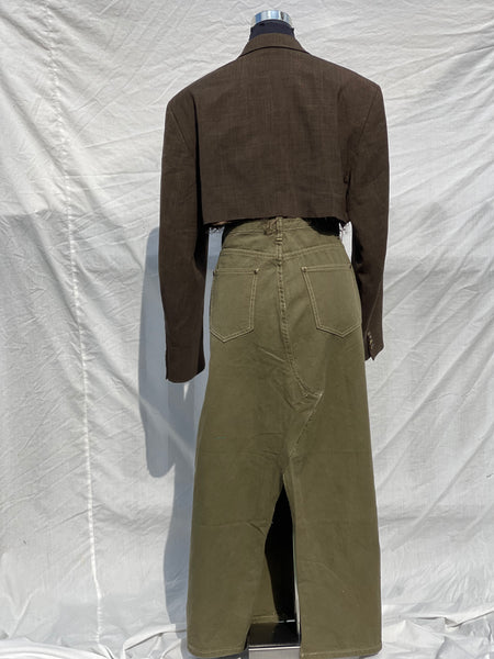 Olive Reworked Denim Skirt (36)