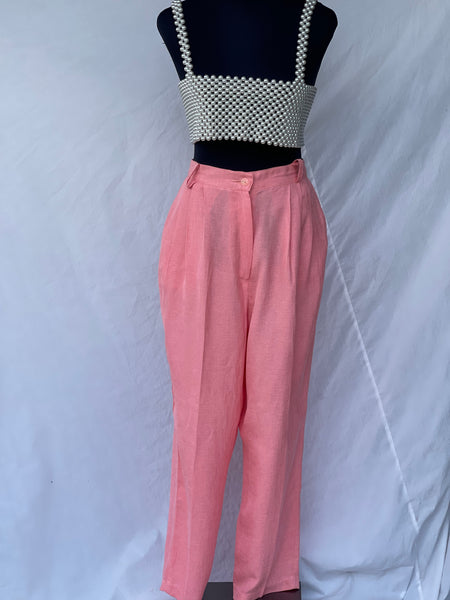 Peach Sheer Pleated Pants (36)