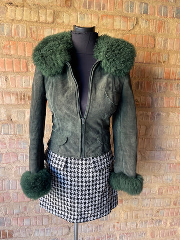 Green Genuine Suede Leather Jacket (XS)