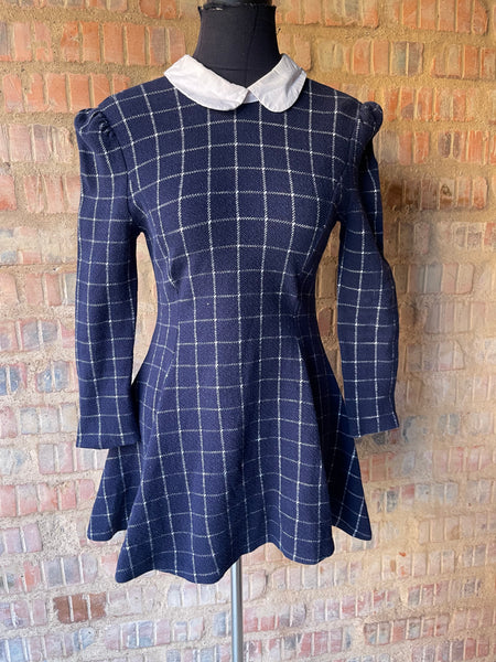 Navy Checkered Mini Dress (XXS/26) (Not recommended if you are tall)