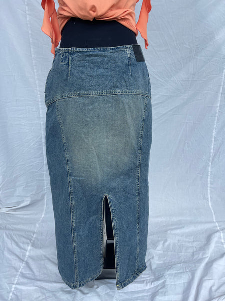 Denim Maxi Skirt with Back Slit (36)