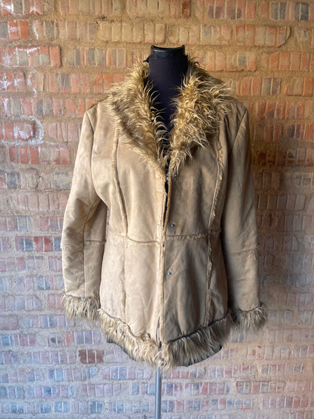 Faux Suede Jacket with Fur Collar (M)