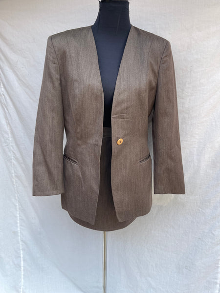 Pure Wool Brown Vintage Skirt Suit (32)