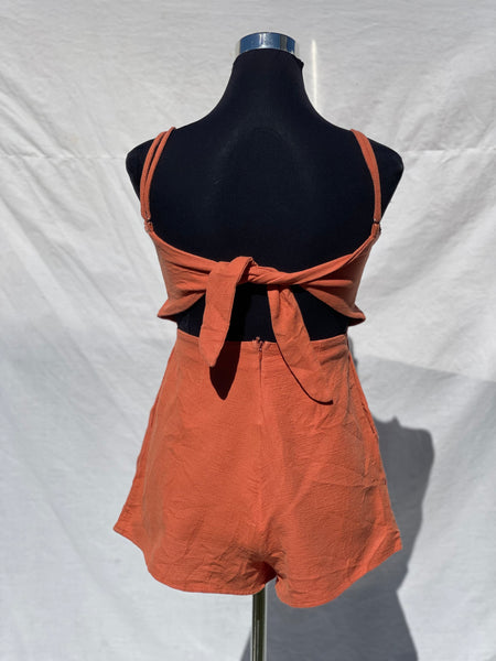Orange Tie-Back Playsuit with Pockets (XS)