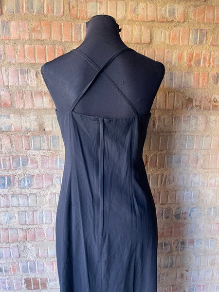 Black Cross-back Maxi Dress with Side Slits (S/32)