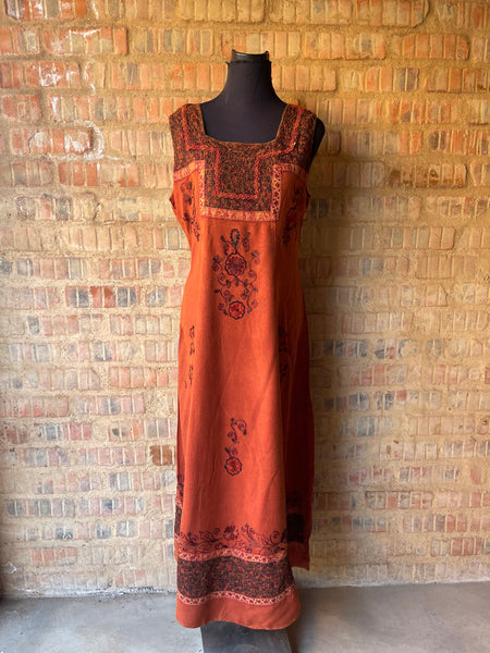 Orange Embroidered Maxi Dress (L)