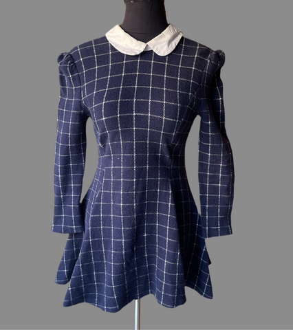 Navy Checkered Mini Dress (XXS/26) (Not recommended if you are tall)