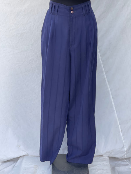 Navy Striped Pleated Pants (38)